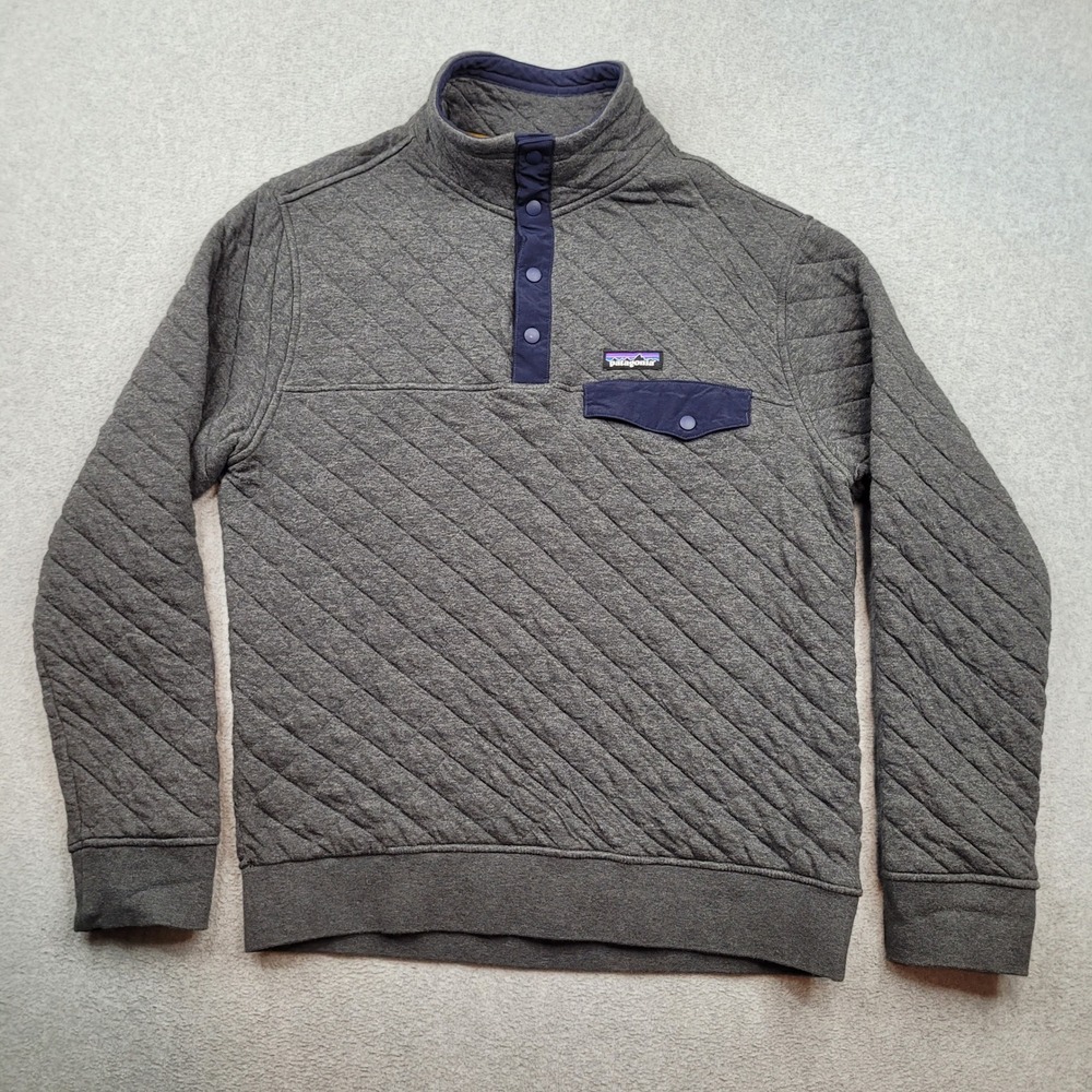Patagonia Cotton Quilt Snap-T Pullover Small Gray Quilted Snap Neck Sweatshirt